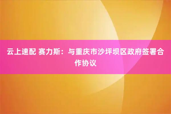 云上速配 赛力斯：与重庆市沙坪坝区政府签署合作协议